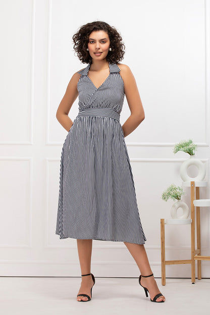 Nautical Charm Halter Midi dress