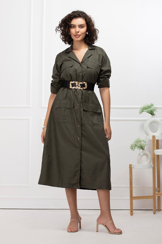 Olive Muse Belted Shirt Dress