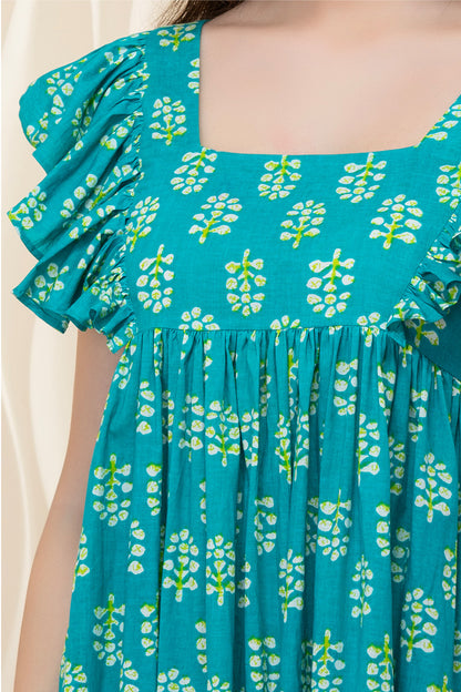 Turquoise Whisper Ruffle Dress