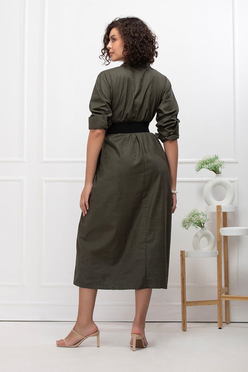 Olive Muse Belted Shirt Dress