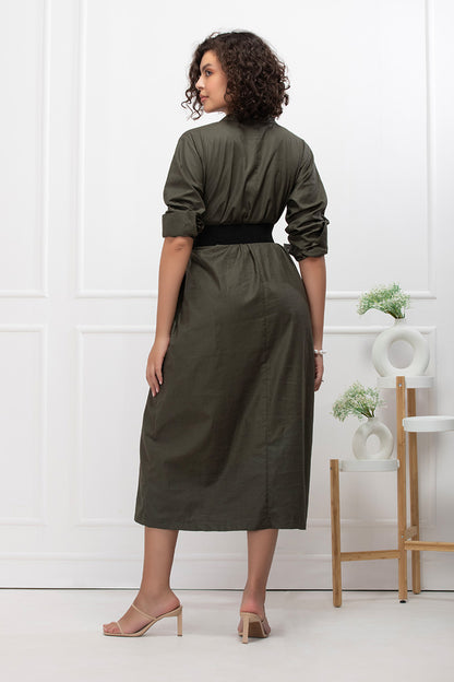 Olive Muse Belted Shirt Dress