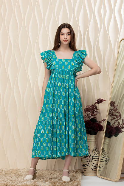 Turquoise Whisper Ruffle Dress