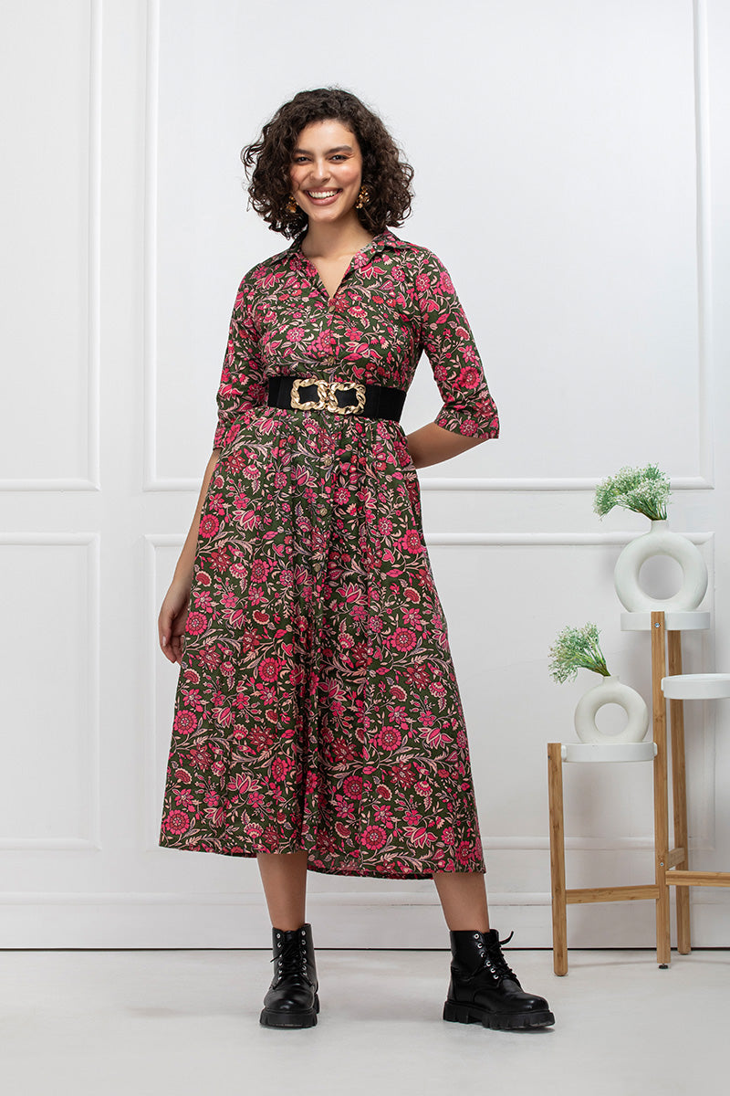 Rustic Rosewood Shirt Midi Dress