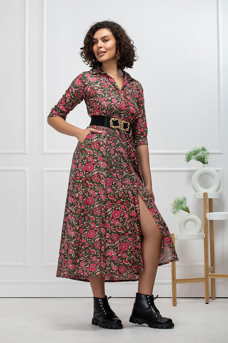 Rustic Rosewood Shirt Midi Dress