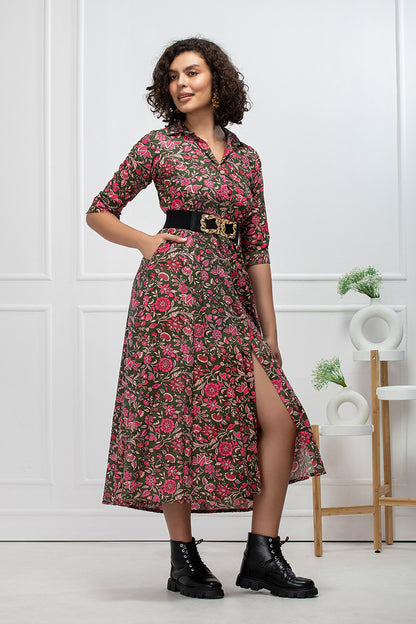 Rustic Rosewood Shirt Midi Dress