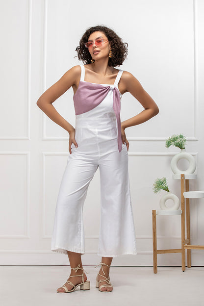 Blush Knot Detail White Jumpsuit