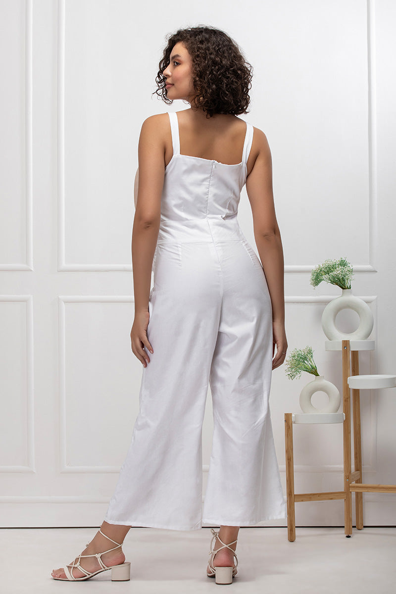 Ivory Beige Knot Detail White Jumpsuit