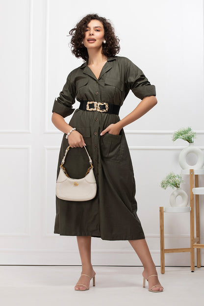 Olive Muse Belted Shirt Dress