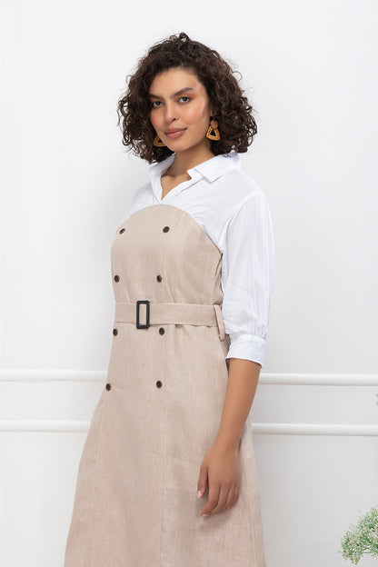 Vanilla Drift Belted Midi Dress