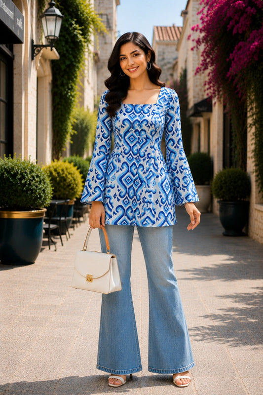 Indigo Mosaic Tieup Short Kurti