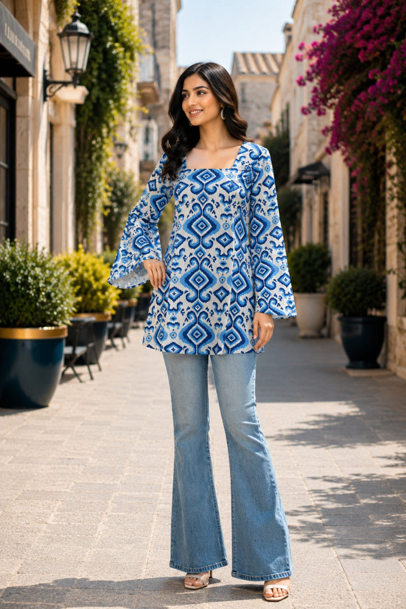 Indigo Mosaic Tieup Short Kurti