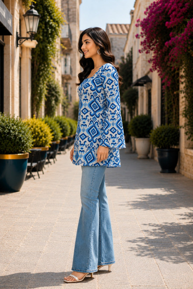 Indigo Mosaic Tieup Short Kurti