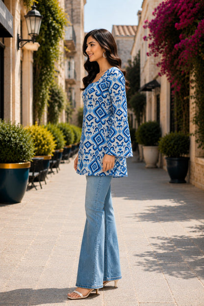Indigo Mosaic Tieup Short Kurti