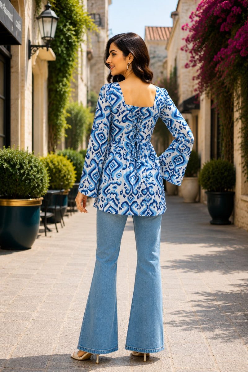 Indigo Mosaic Tieup Short Kurti