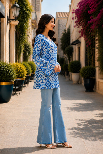 Indigo Mosaic Tieup Short Kurti