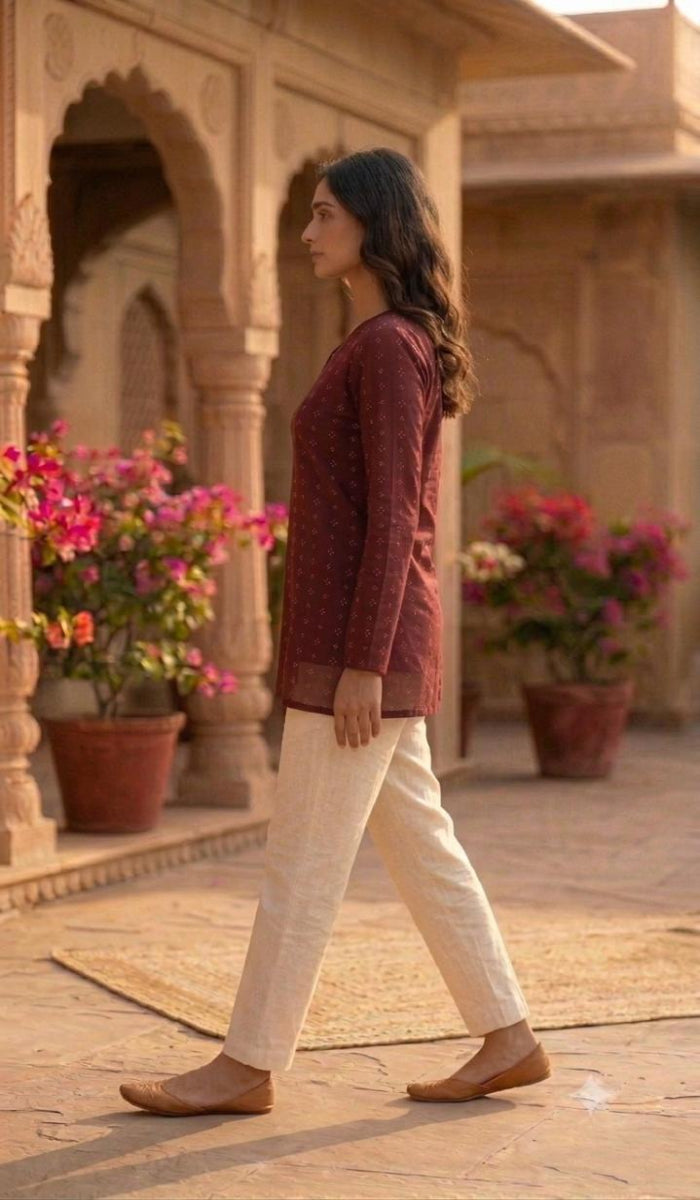 Bordeaux Bloom Tie-Back Short Kurti