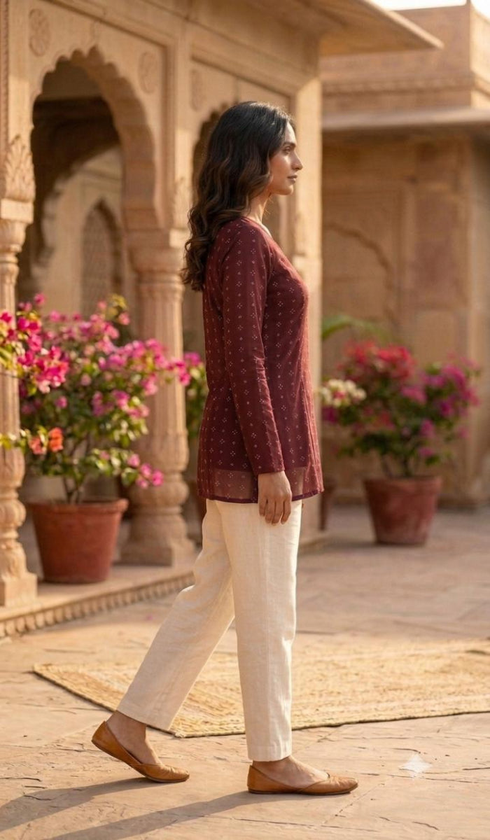 Bordeaux Bloom Tie-Back Short Kurti