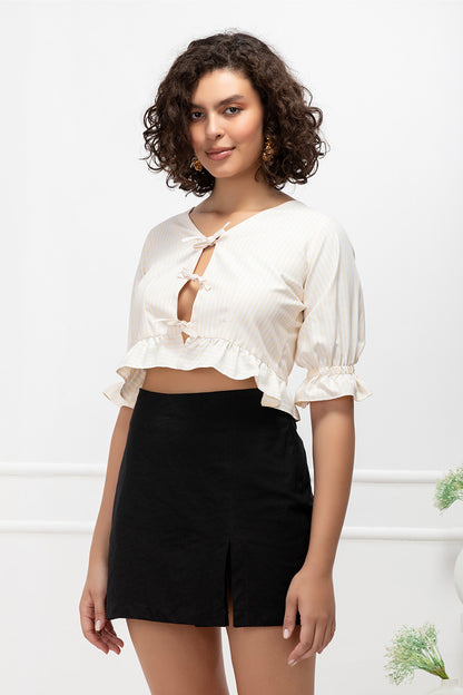 Sunny Stripes Cotton Tie-Detail Crop Top