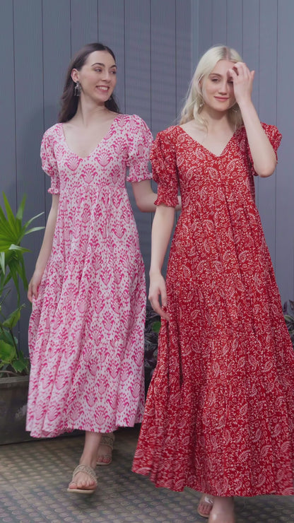 Maroon Mirage Back Tie-Up Fit & Flare Maxi Dress