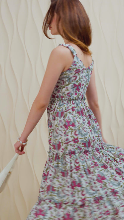 Boho Bloom Ruffle-Strap Cotton Midi Dress