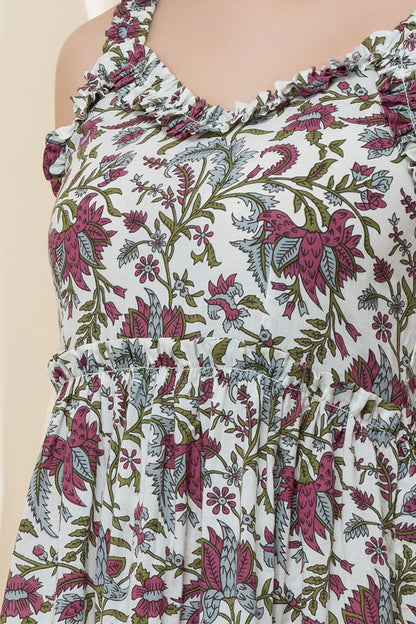 Boho Bloom Ruffle-Strap Cotton Midi Dress