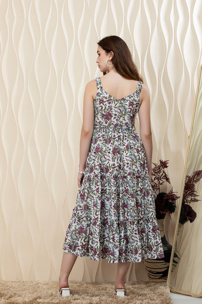 Boho Bloom Ruffle-Strap Cotton Midi Dress