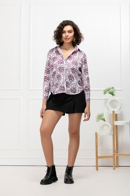 Wine Sketch Cotton Shirt